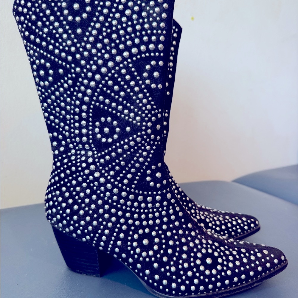 Coconuts by Matisse Black and Silver Studded Heeled Boots - Picture 2 of 9